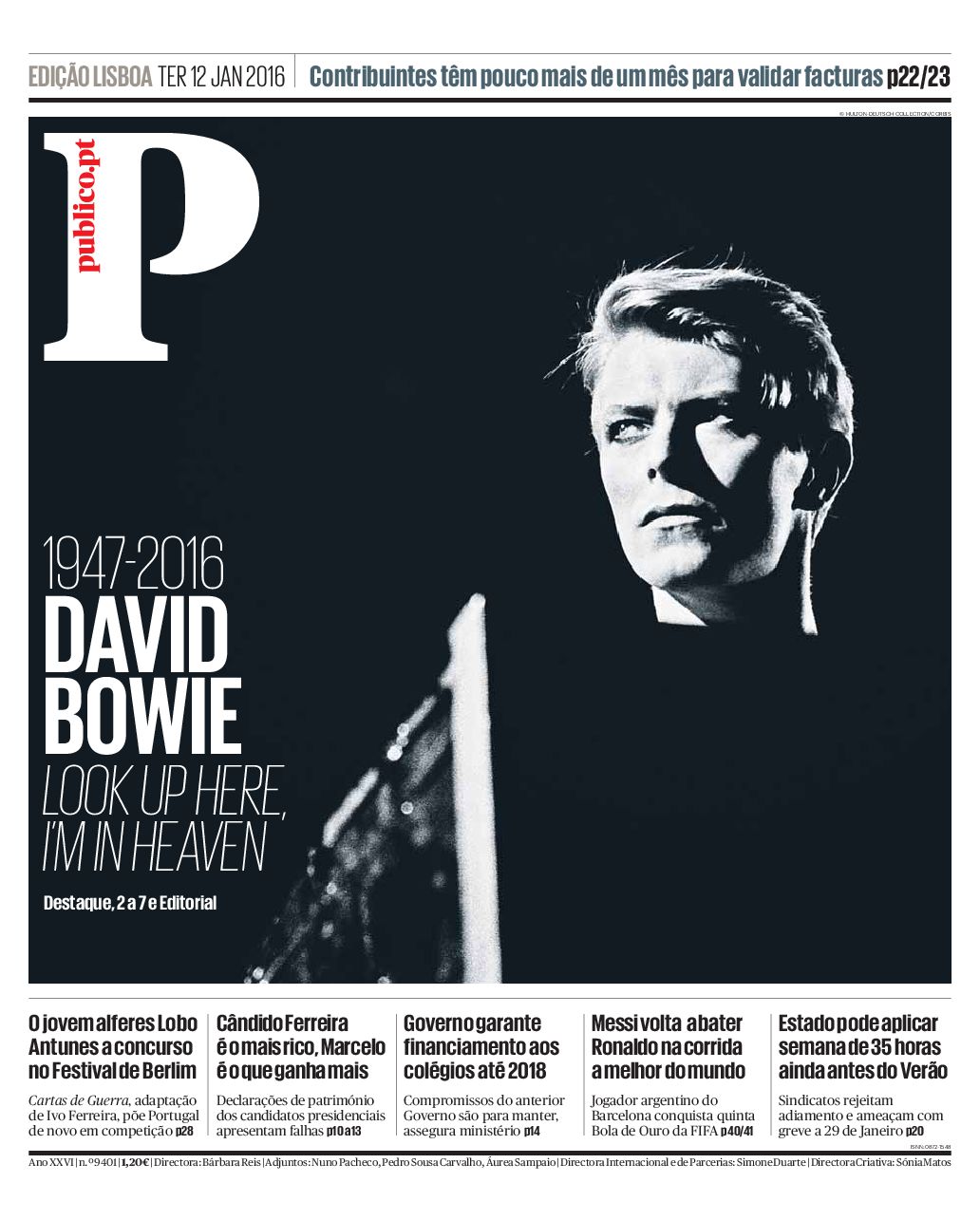 David Bowie na capa do PÚBLICO